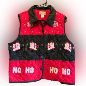 New Directions size large skating Santa’s quilted vest Christmas HO HO HO
